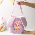 Cestino pasquale personalizzato con nome e iniziali, con orecchie di coniglio, caccia alle uova di Pasqua - Regalo per bambini