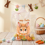 Personlig Happy Easter Cute Bunny Pink Ribbon Påskegavepose med navn Daglig bruk Påskegave til familien Jenter