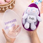 Bunny Hide-and-Seek! - Personalized Stretchable Plush Bunny Keychain & Jumbo Easter Egg Set