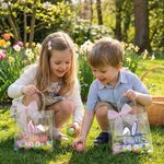 Sacchetto regalo personalizzato con fiocco rosa Orecchie di coniglio trasparente con nome Bomboniere per la festa di Pasqua Regalo per bambini