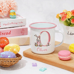 Conejito de Pascua personalizado Huevos de Pascua Inicial 12 oz Esmalte Taza con Nombre Pascua Fiesta Regalo para Niños Niñas
