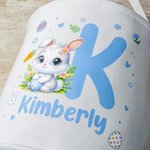 Gepersonaliseerde Canvas Paasmand met Konijntje- en Bloemmotief met Naam en Initiaal Eierenjacht-accessoires Paascadeau voor Jongens en Meisjes