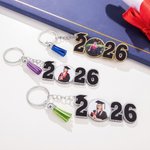 Henkilökohtainen Grad Cap Photo Akryyli Avaimenperä Tupsu luokka 2026 Valmistuminen lahja valmistuneille