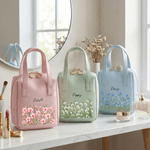 Personalized Birth Flower PU Leather Handheld Makeup Bag with Name Birthday Anniversary Easter Gift for Woman Best Friend Mom