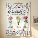 Personalised 1-6 Crystal Birth Flowers Soft Throw Blanket with Names Home Decor Mother's Day Gift for Grandma