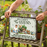 Personalized Garden Theme Cartoon Character Horizontal Metal Sign with Name Garden Door Decor Birthday Gift for Grandma Mom Garden Lover