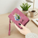 Personlig födelseblomma PU-läder Tri-Fold plånbok med handledsrem och namn Mors dag Födelsedagspresent till mamma mormor