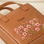 Personalized Birth Flower PU Leather Handheld Makeup Bag with Name Birthday Anniversary Easter Gift for Woman Best Friend Mom