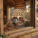 Comedero para pájaros redondo en forma de árbol de la vida, de madera, impermeable y personalizable, con nombre, año y texto Regalo conmemorativo por la pérdida de un ser querido
