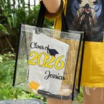 Personalized Class of 2026 Waterproof Clear Tote Bag with Year and Name Graduation Party Gift for Graduates Friends
