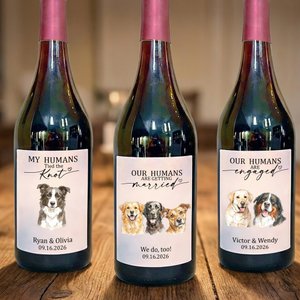 Personalised Watercolour Pet Portrait Wine Bottle Sticker Labels with Text and Date Anniversary Engagement Wedding Party Favors for Newlyweds Couples