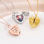 Personalized Dainty Angel Wings Heart Photo Urn Necklace for Ashes with Engraved Text Cremation Jewellery Memorial Gift for Women