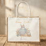 Personalized Cute Bunny Egg Large Jute Bag with Name Easter Egg Hunting Party Gift for Kids Girls
