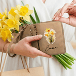 Personlig födelseblomma PU-läder Tri-Fold plånbok med handledsrem och namn Mors dag Födelsedagspresent till mamma mormor