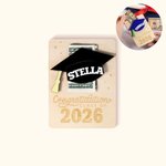 Personalisierte Gratulation Graduation Cap hölzernen Geldhalter mit eingraviertem Namen und Text Geschenk für Klasse von 2026 Absolvent