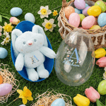 Personalised Cute Rabbit Bunny Initial Fillable Jumbo Easter Egg and Stretchable Plush Bunny Set Easter Birthday Party Favors Gift for Kids