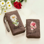 Personlig födelseblomma PU-läder Tri-Fold plånbok med handledsrem och namn Mors dag Födelsedagspresent till mamma mormor