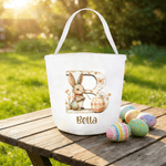 Personalized Cute Bunny Egg Easter Basket with Name and Initial Easter Party Eggs Hunting Gift for Kids