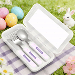 Personalised Cute Rabbit Bunny Initial Fork Spoon Knife 3 Pcs Cutlery Set with Name Back to School Easter Birthday Gift for Boys Girls
