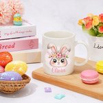 Personalized Cute Rabbit Enamel Cup Ceramic Mug with Name Daily Drinking Easter Gift for Family Boys Girls