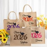 Personalized Class of 2026 Large Capacity Graduation Jute Tote Bag with Year and Name Gift for Graduates