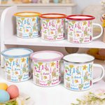Personalised Cute Watercolor Easter Peter Rabbit Bunny Word Cloud 12 oz Enamel Mug with Name Easter Back to School Birthday Gift for Kids