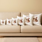 Housse d'Oreiller Personnalisée avec Nom Date Texte et Motif Lapin Ours Dormant Animal Doux Décoration d'Intérieur Cadeau d'Anniversaire pour Enfants