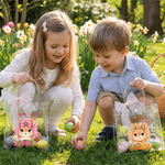 Personlig Happy Easter Cute Bunny Pink Ribbon Påskegavepose med navn Daglig bruk Påskegave til familien Jenter