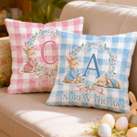 Personalizzato Cute Bunny Wreath Grid Soft Throw Pillow Cover con nome Room Decor Easter Party Gift per ragazzi ragazze