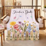 Personalized 1-7 Birth Flowers Butterfly Soft Throw Blanket with Names Home Decor Mother’s Day Birthday Gift for Mom Grandma