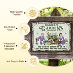Personalized Garden Theme Cartoon Character Horizontal Metal Sign with Name Garden Door Decor Birthday Gift for Grandma Mom Garden Lover
