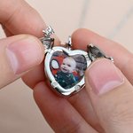 Personalized Dainty Angel Wings Heart Photo Urn Necklace for Ashes with Engraved Text Cremation Jewellery Memorial Gift for Women