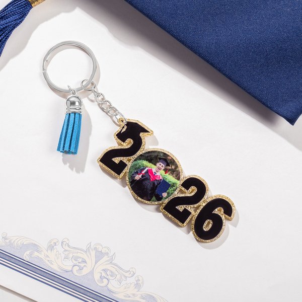 Llavero Acrílico Personalizado con Foto de Gorro de Graduación y Borla Clase de 2026 Regalo de Graduación para Graduados