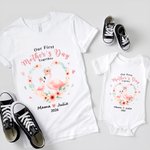 Personalised Cute Animal Mom Baby Floral Heart 100% Cotton T-shirt Baby Bodysuit with Name First Mother's Day Gift for Baby Mom