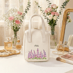 Personalized Birth Flower PU Leather Handheld Makeup Bag with Name Birthday Anniversary Easter Gift for Woman Best Friend Mom