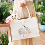 Personalized Cute Bunny Egg Large Jute Bag with Name Easter Egg Hunting Party Gift for Kids Girls