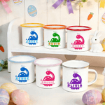 Gepersonaliseerde schattige konijnen oren dinosaurus 12 oz emaille mok met naam paasdag cadeau voor kinderen dinosaurus liefhebbers