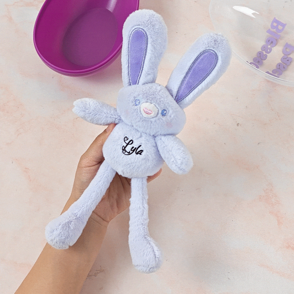 Bunny Hide-and-Seek! - Personalized Stretchable Plush Bunny Keychain & Jumbo Easter Egg Set