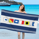 Personalized Nautical Flag Quick Dry Oversized Beach Towel with Name Travel Essentials Birthday Summer Vacation Party Gift for Friends