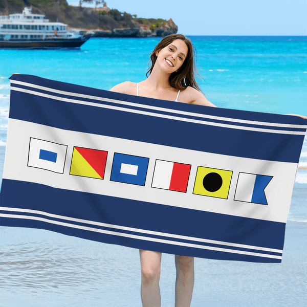 Personalized Nautical Flag Quick Dry Oversized Beach Towel with Name Travel Essentials Birthday Summer Vacation Party Gift for Friends