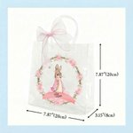 Personalised Beatrix Potter Peter Rabbit Wreath Transparent Tote Bag with Pink Bow and Name Eggs Hunting Party Easter Gift for Boys Girls