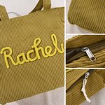 Personlig mångfärgad stor kapacitet Corduroy Tote Bag med slingrande namn Resa väsentlig födelsedagspresent för kvinnor