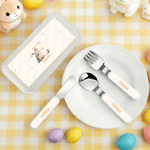 Personalised Cute Rabbit Bunny Initial Fork Spoon Knife 3 Pcs Cutlery Set with Name Back to School Easter Birthday Gift for Boys Girls
