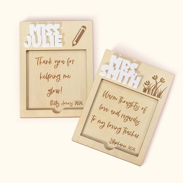Personalisierte 3D Holz Haftnotiz-Halter Set mit eingraviertem Namen und Text Anerkennung Ende des Jahres Geschenk für Lehrer