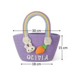 Panier d'œufs Pâques personnalisé avec nom - Panier à décoration de lapin et carotte mignons - Cadeau de Pâques pour les enfants