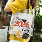 Personalized Class of 2026 Waterproof Clear Tote Bag with Year and Name Graduation Party Gift for Graduates Friends