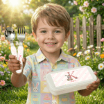 Personalised Cute Rabbit Bunny Initial Fork Spoon Knife 3 Pcs Cutlery Set with Name Back to School Easter Birthday Gift for Boys Girls