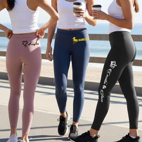 Personalised Paw Print Heart Dove Butterfly Horse Stretch Yoga Leggings with Name Daily Sports Accessories Birthday Gift for Women