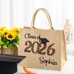 Personalized Class of 2026 Large Capacity Graduation Jute Tote Bag with Year and Name Gift for Graduates