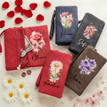 Personlig födelseblomma PU-läder Tri-Fold plånbok med handledsrem och namn Mors dag Födelsedagspresent till mamma mormor